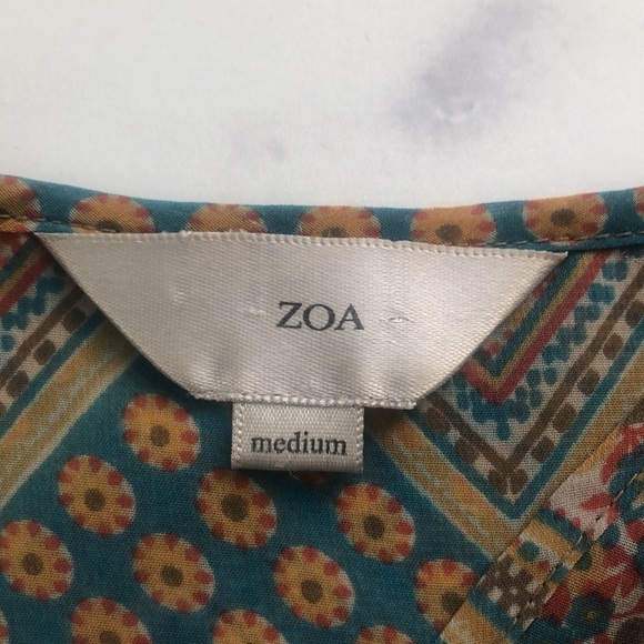 ZOA by Anthropologie Semi Sheer Bat Wing V Neck Multi Print Blouse Poncho Medium - Picture 5 of 9
